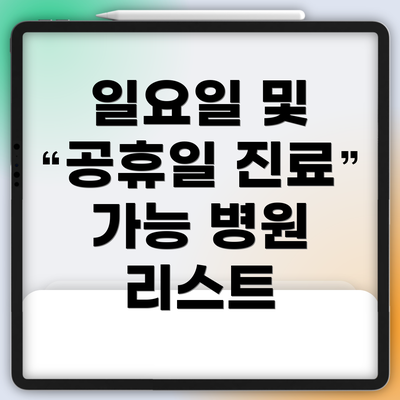 일요일 및 공휴일 진료 가능 병원 리스트